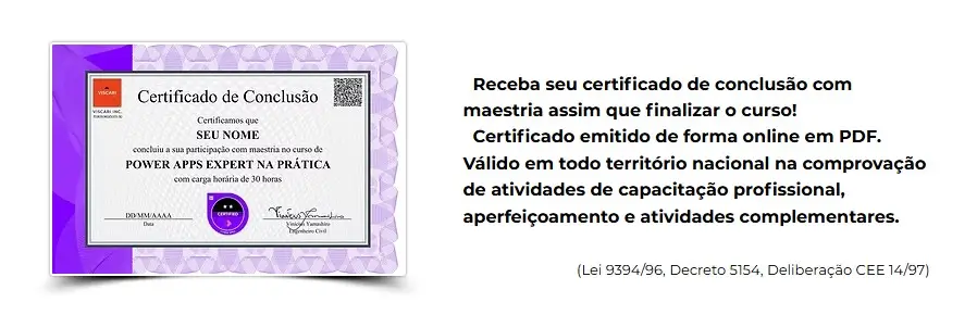 Curso de POWER APPS certificado de conclusão do curso