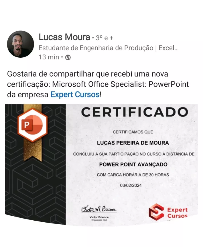 Lucas aluno do Curso de Power Point