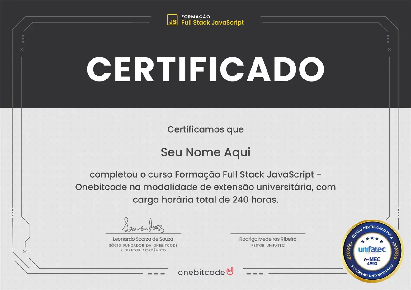 Certificado da Formação Full Stack JavaScript