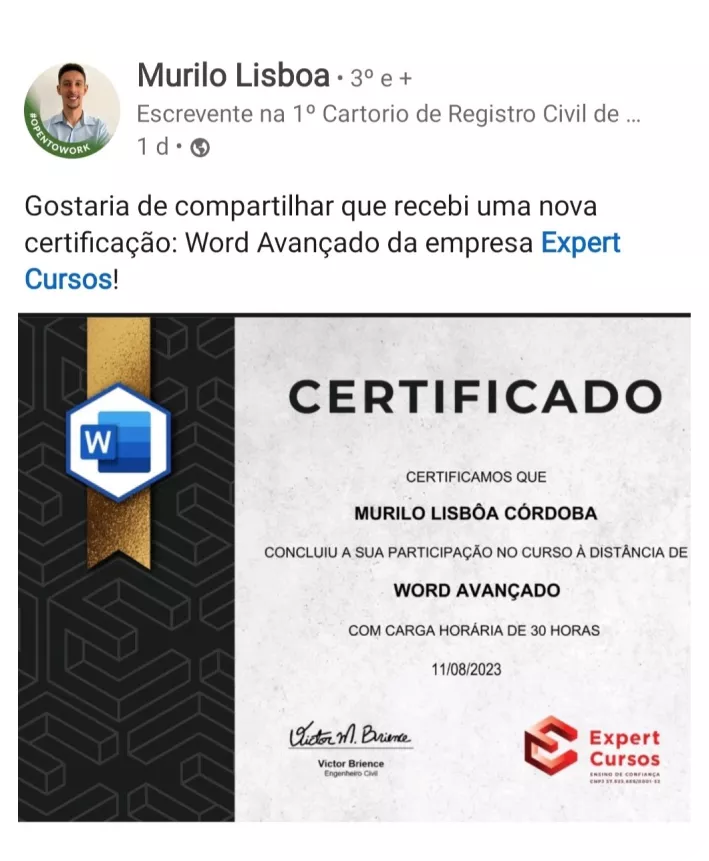 Murilo aluno do Curso de Word