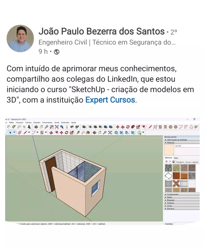 Aluno João do curso de SketchUp