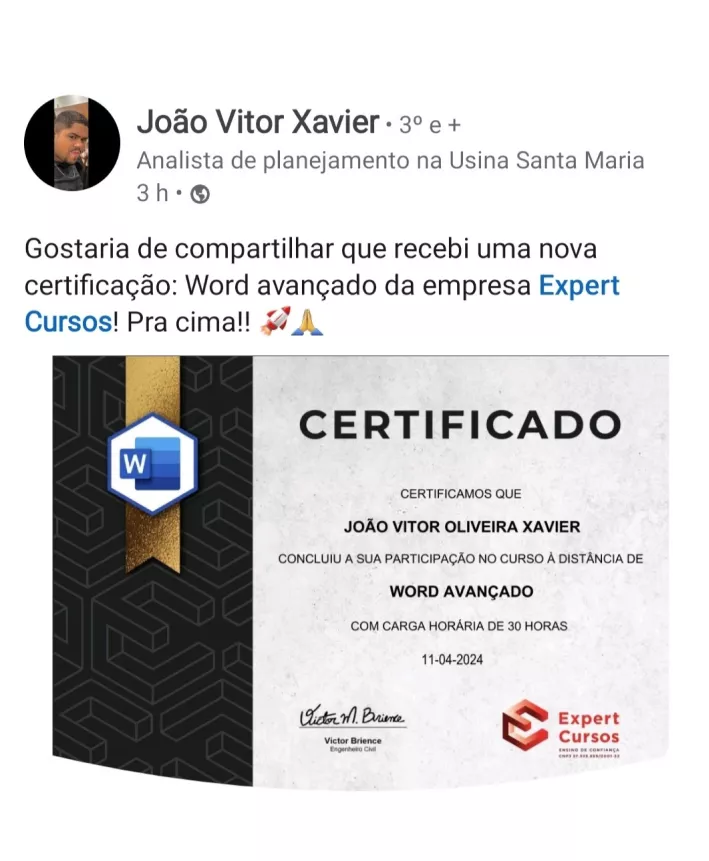 depoimento de aluno do Curso de Word