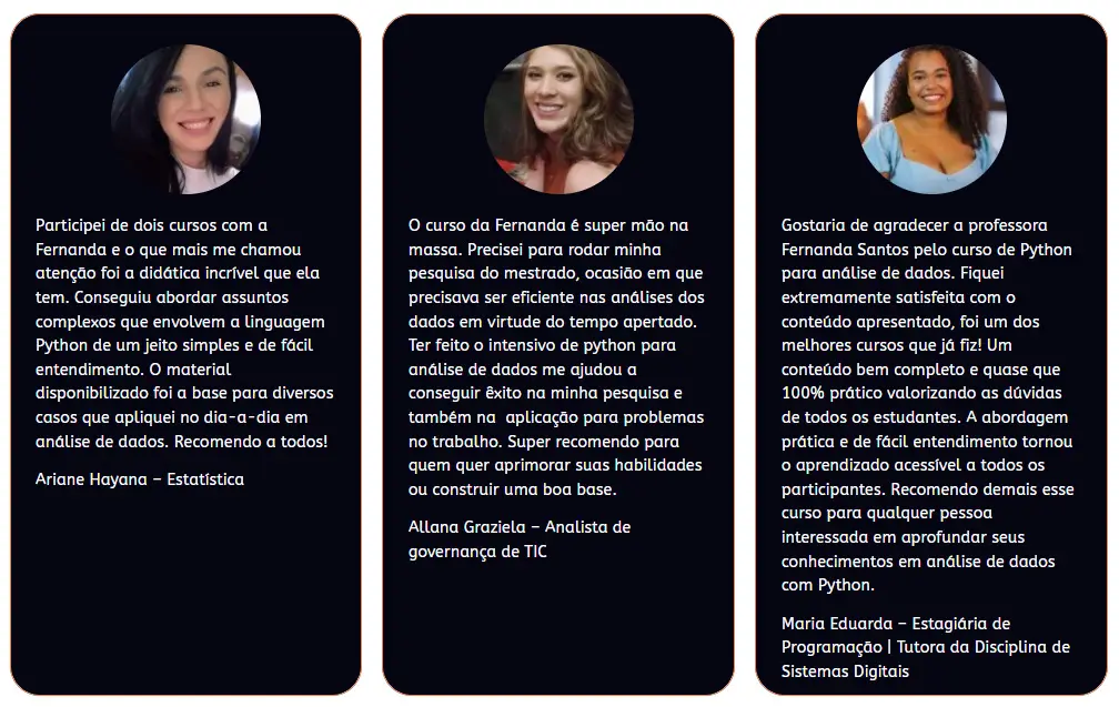 depoimentos curso Formação Análise de dados
